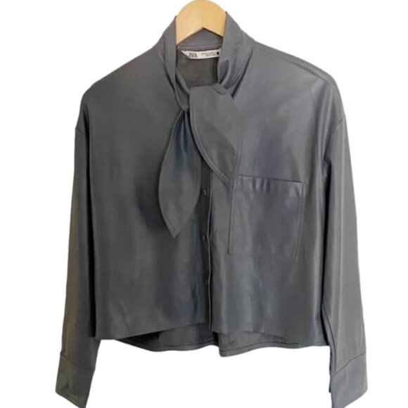 Zara Faux Leather Bow Front Top XSmall - Picture 1 of 3